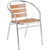Bistro Dining Chair with Armrests Aluminium Frame Faux Wood Slats Indoors & Outdoors | TurcoBazaar SC017W