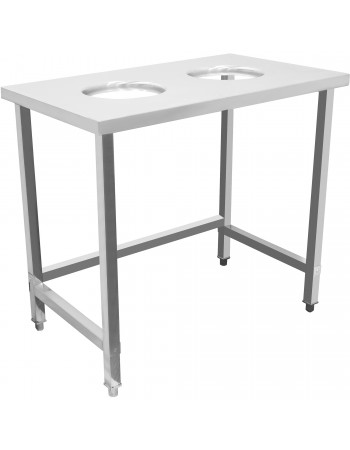 Commercial Stainless Steel Waste Collection Table with Dual Circular Openings 1000x600x900mm | TurcoBazaar SC10060