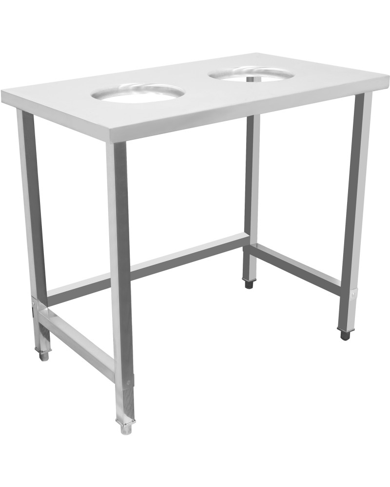 Commercial Stainless Steel Waste Collection Table with Dual Circular Openings 1000x600x900mm | TurcoBazaar SC10060