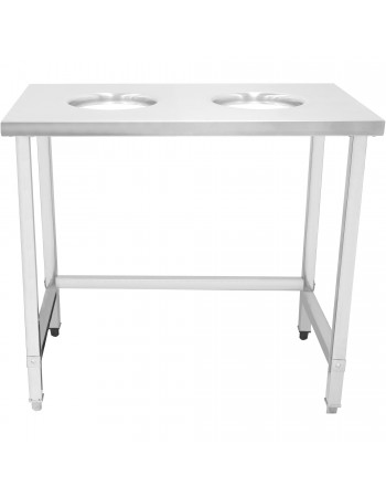 Commercial Stainless Steel Waste Collection Table with Dual Circular Openings 1000x600x900mm | TurcoBazaar SC10060