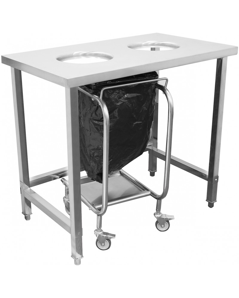 Commercial Stainless Steel Waste Collection Table with Dual Circular Openings 1000x600x900mm | TurcoBazaar SC10060