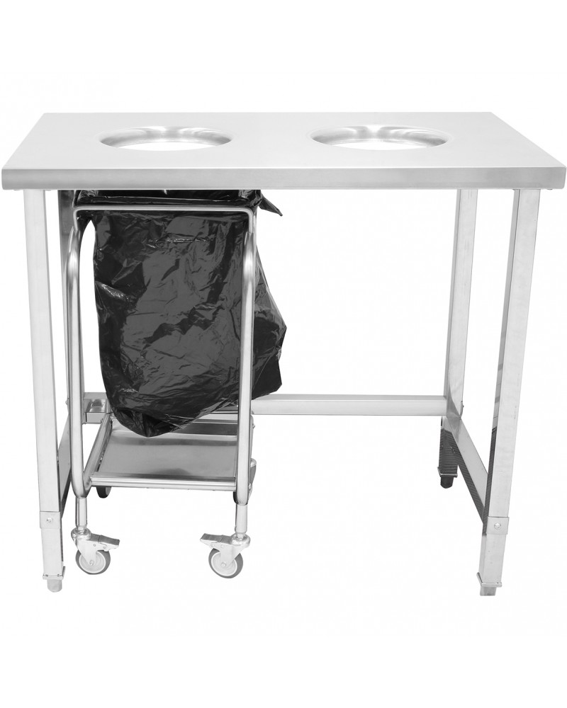 Commercial Stainless Steel Waste Collection Table with Dual Circular Openings 1000x600x900mm | TurcoBazaar SC10060