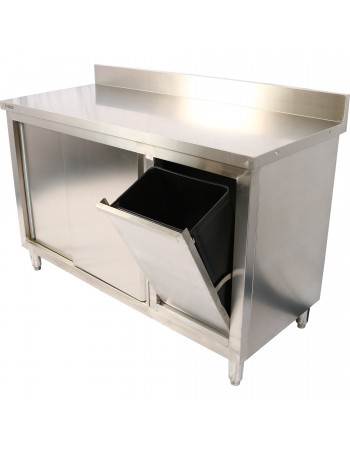 Commercial Stainless Steel Cupboard with Right-Side Rubbish Bin & Sliding Door 1400x700x1000mm | TurcoBazaar SCP70140BRBR