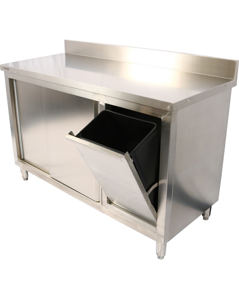 Commercial Stainless Steel Cupboard with Right-Side Rubbish Bin & Sliding Door 1400x700x1000mm | TurcoBazaar SCP70140BRBR