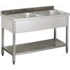 Commercial Sink Stainless steel 2 bowls Bottom shelf Splashback 1400mm Depth 700mm | TurcoBazaar THSTR147BM2