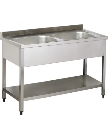 Commercial Sink Stainless steel 2 bowls Bottom shelf Splashback 1000mm Depth 600mm | TurcoBazaar VS106BT