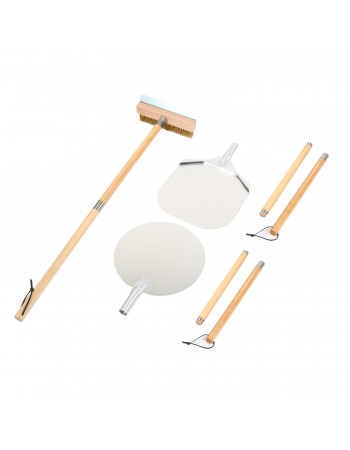 Set of 3 Pizza Oven Tools with Stand - 12" Square Pizza Peel, 12" Round Pizza Peel & Pizza Oven Brush with Scraper | TurcoBazaar SPTH4S