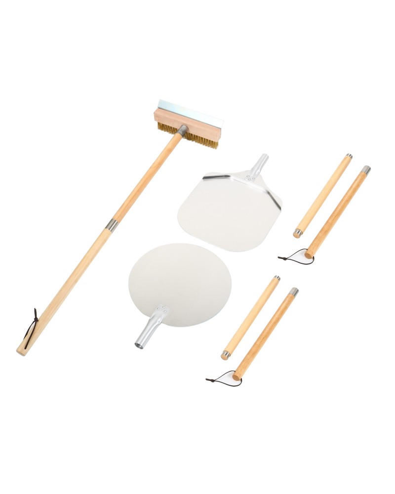 Set of 3 Pizza Oven Tools with Stand - 12" Square Pizza Peel, 12" Round Pizza Peel & Pizza Oven Brush with Scraper | TurcoBazaar SPTH4S