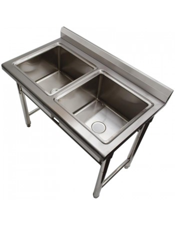 Commercial Sink Stainless Steel 1100x600x1000mm 2 Bowls Splashback | TurcoBazaar ST245A