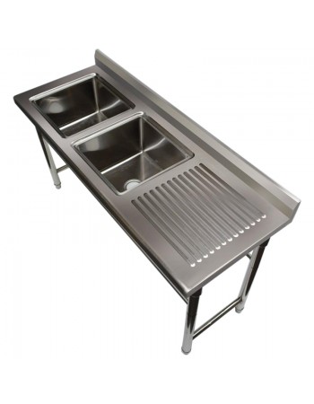 Commercial Sink Stainless steel 1700x600x900mm 2 bowls left Splashback | TurcoBazaar ST245BL