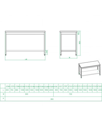 Professional Work table Stainless steel Bottom shelf Upstand 1400x600x900mm | TurcoBazaar THATS146A