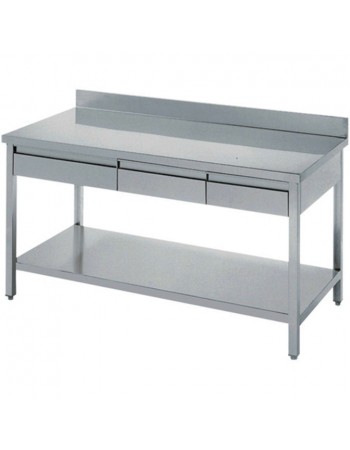 Professional Work table 3 drawers Stainless steel Bottom shelf Upstand 1600x700x900mm | TurcoBazaar THATS167A3D