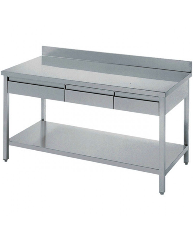 Professional Work table 3 drawers Stainless steel Bottom shelf Upstand 1600x700x900mm | TurcoBazaar THATS167A3D