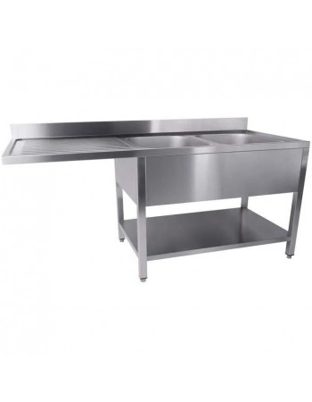 Commercial Sink for Dishwashers 2 Bowls Right Bottom Shelf Splashback 1600x700x950mm | TurcoBazaar YLS167SBR2