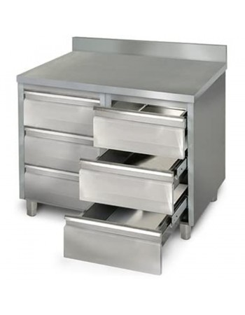 Commercial drawer cabinet Stainless steel 6 drawers Upstand Width 1000mm Depth 600mm | TurcoBazaar VIG106S6A