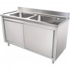 Commercial Stainless Steel Sink with Cupboard & Splashback 2 Bowls 1200x600x850mm | TurcoBazaar QNH1004