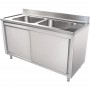 Commercial Sink with Cupboard Stainless Steel 2 Bowls with Splashback 1400x600x950mm | TurcoBazaar VSC146BT