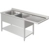 Commercial Sink Stainless Steel 2 Bowls Right Drainer Bottom Shelf Splashback Width 1600mm Depth 600mm | TurcoBazaar VSH166LBT