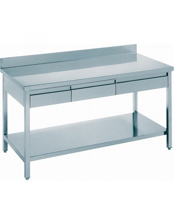 Professional Work table 3 drawers Stainless steel Bottom shelf Upstand 1600x700x850mm | TurcoBazaar VT167A3D