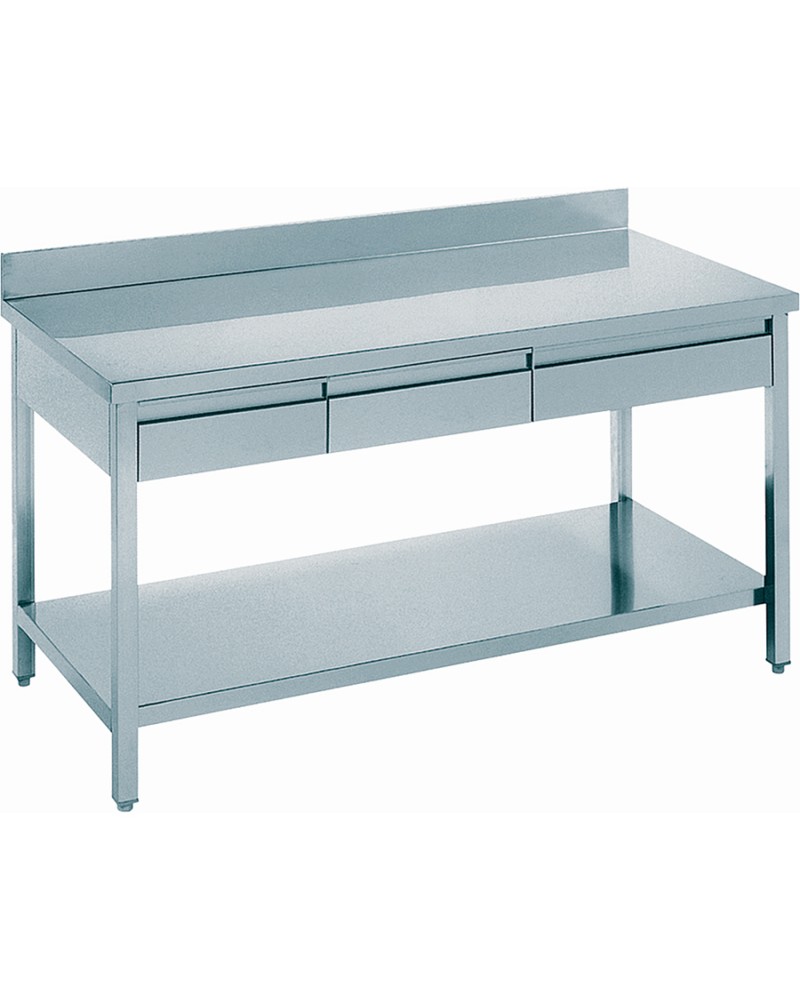 Professional Work table 3 drawers Stainless steel Bottom shelf Upstand 1600x700x850mm | TurcoBazaar VT167A3D