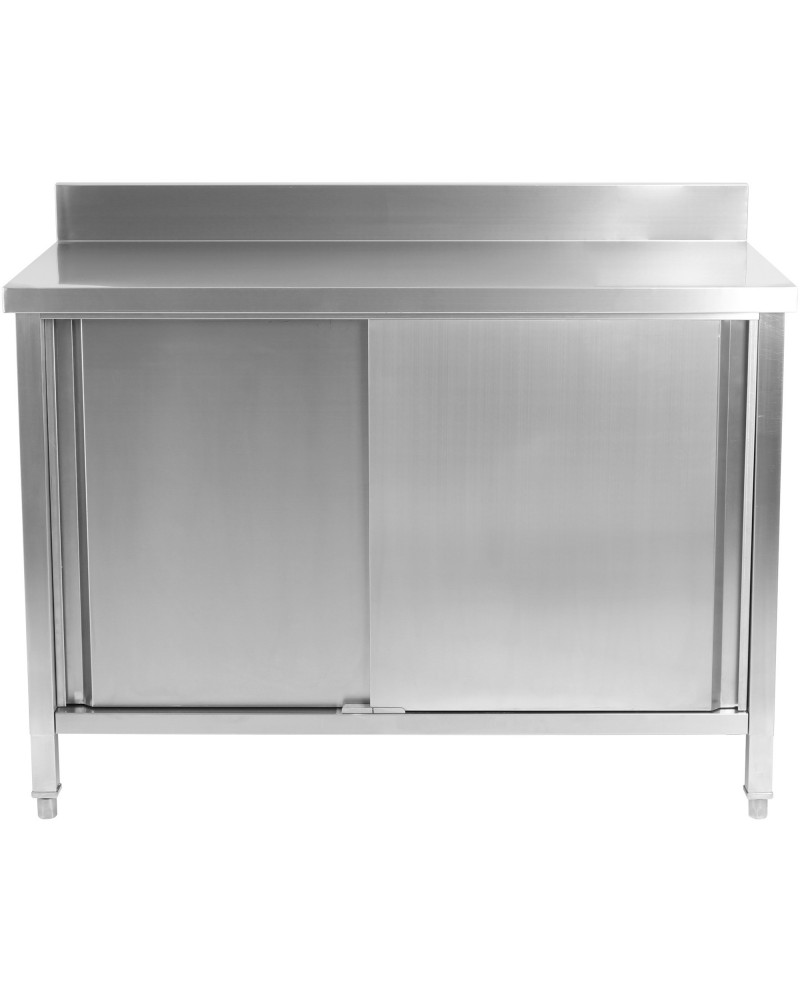 Commercial Worktop Floor Cupboard Sliding doors Stainless steel 2000x600x850mm Upstand | TurcoBazaar VTC206SLB