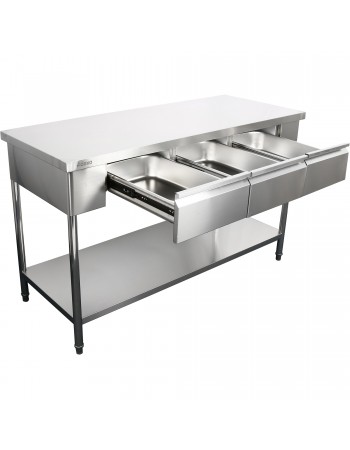 Premium Commercial Work table with 3 drawers Stainless steel Bottom shelf 1500x700x900mm | TurcoBazaar W218150703D