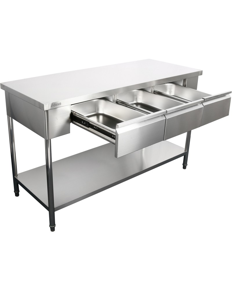 Premium Commercial Work table with 3 drawers Stainless steel Bottom shelf 1500x700x900mm | TurcoBazaar W218150703D