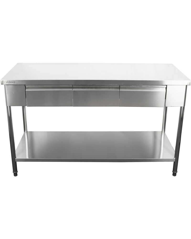 Premium Commercial Work table with 3 drawers Stainless steel Bottom shelf 1500x700x900mm | TurcoBazaar W218150703D