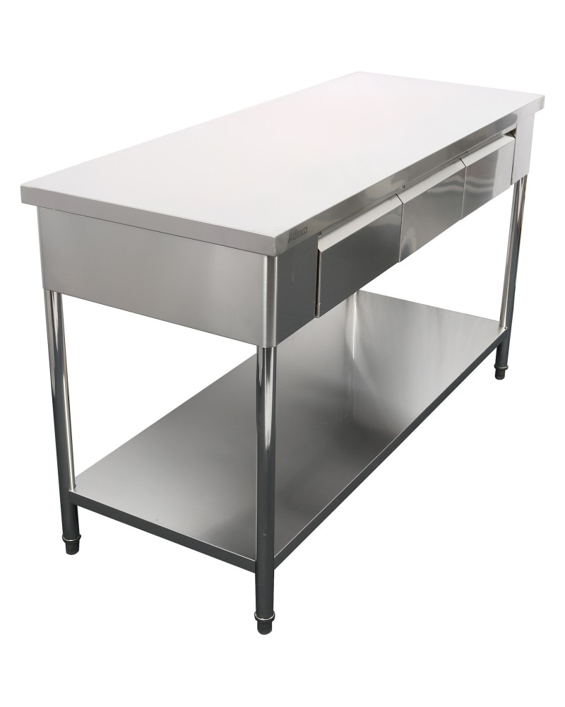 Premium Commercial Work table with 3 drawers Stainless steel Bottom shelf 1500x700x900mm | TurcoBazaar W218150703D