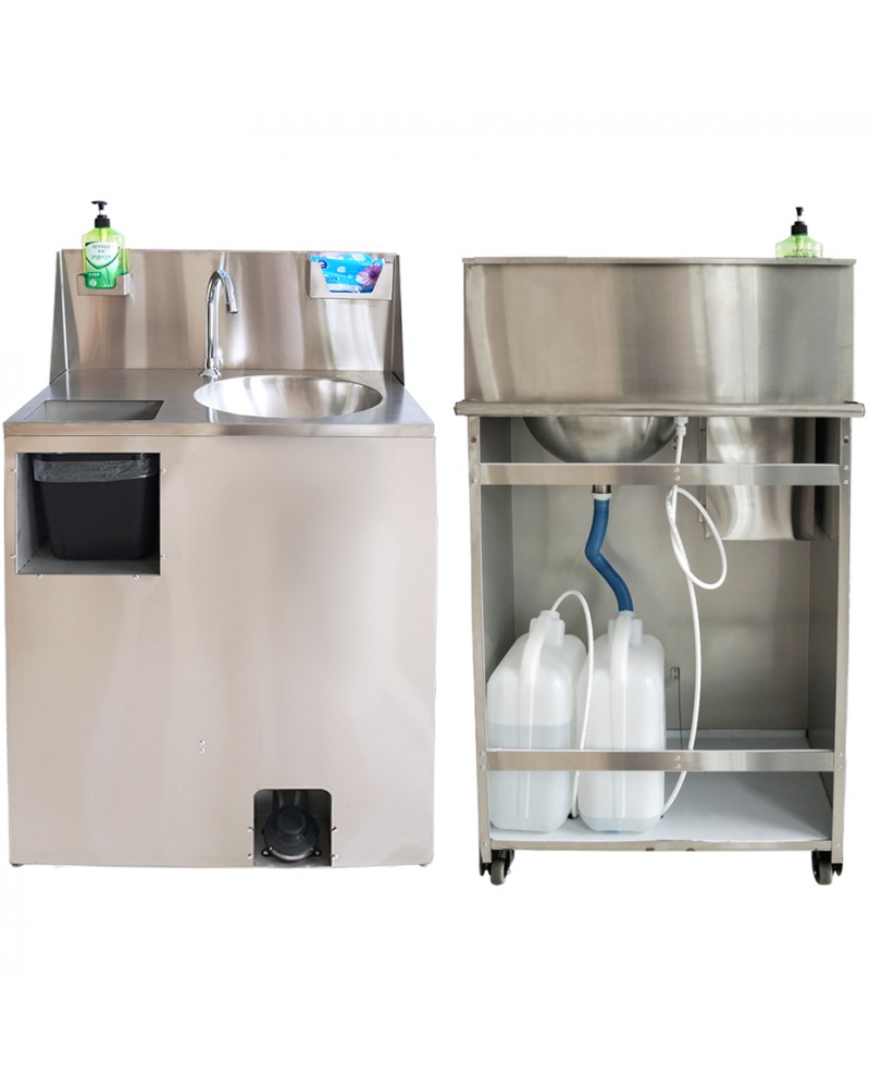 Foot Operated Mobile Wash Basin with Backsplash Paper Towel Dispenser & Castors Stainless Steel | TurcoBazaar WHF277