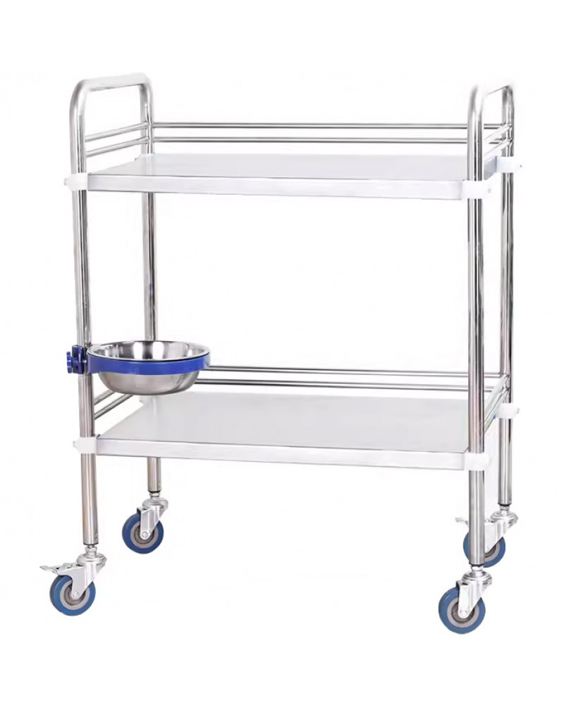 Professional 2 Tier Mobile Medical Trolley Stainless Steel 660x440x860mm | TurcoBazaar WHSS2T6644