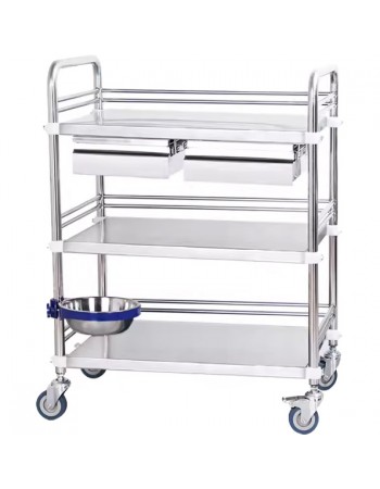 Professional 3 Tier Medical Trolley 2 Drawers Stainless Steel 600x400x860mm | TurcoBazaar WHSS3T6040D2 Professional 3 Tier Medical Trolley 2 Drawers Stainless Steel 600x400x860mm | TurcoBazaar WHSS3T6040D2