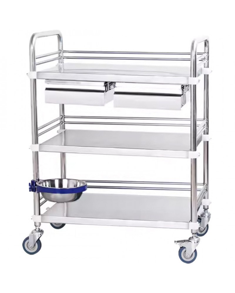 Professional 3 Tier Medical Trolley 2 Drawers Stainless Steel 600x400x860mm | TurcoBazaar WHSS3T6040D2