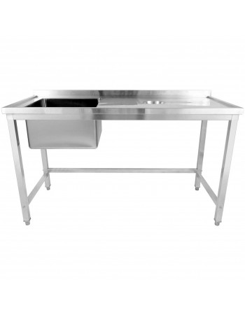 Commercial Stainless Steel Single Sink with Left Bowl & Right Scrapping Hole + Splashback 1400x600x950mm | TurcoBazaar WHSTD1460L