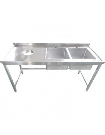 Commercial Stainless Steel Double Sink with 2 Right Bowls & Left Scrapping Hole + Splashback 1500x700x950mm | TurcoBazaar WHSTT1570R