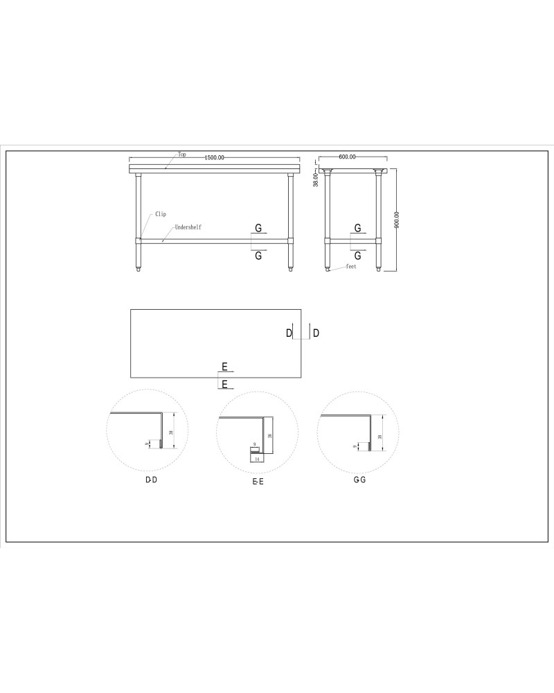 Commercial Stainless Steel Work Table Bottom shelf Upstand 1500x600x900mm | TurcoBazaar WT60150GB