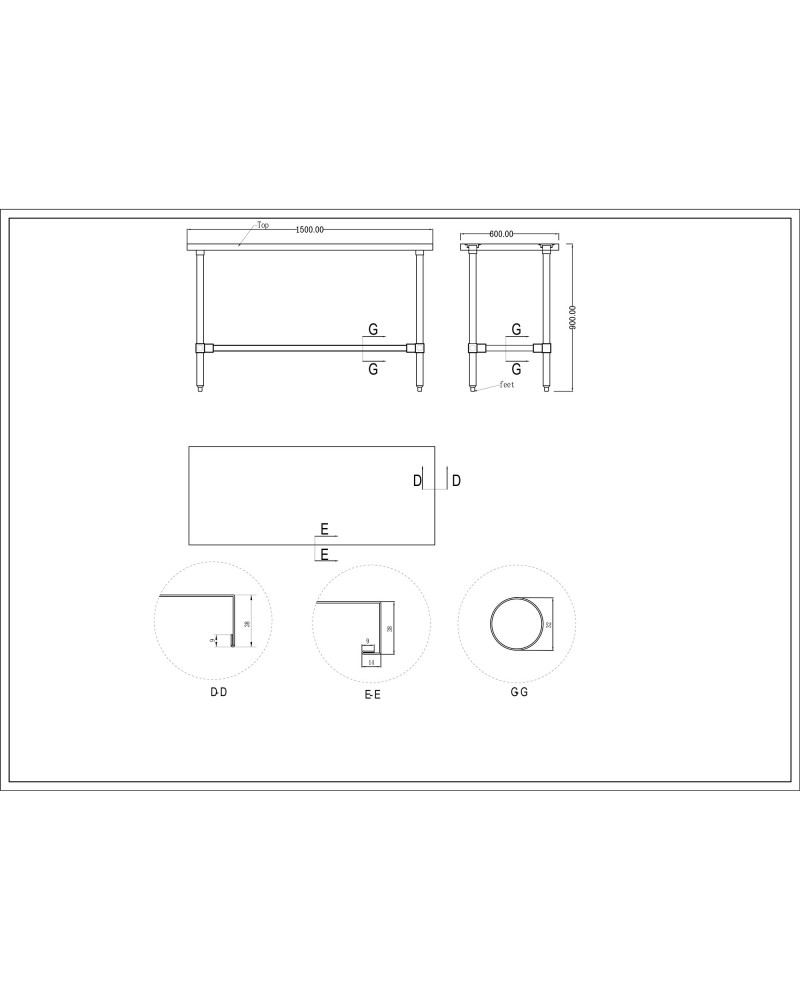 Commercial Stainless Steel Work Table No Bottom shelf 1500x600x900mm | TurcoBazaar WT60150GNU
