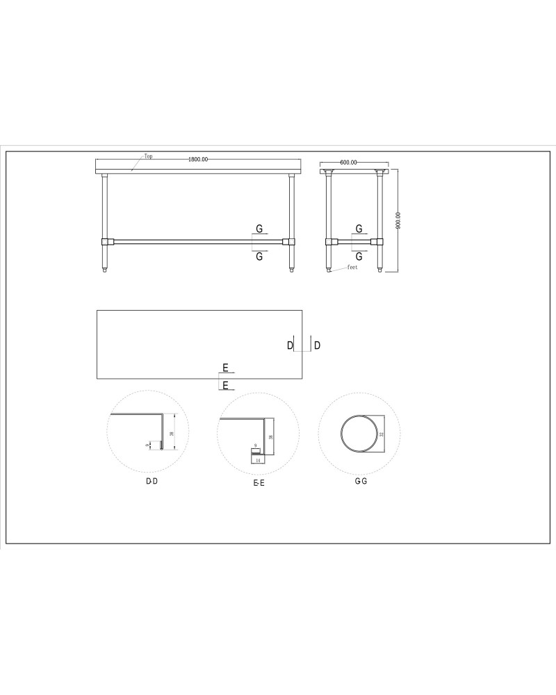 Commercial Stainless Steel Work Table No Bottom shelf 1800x600x900mm | TurcoBazaar WT60180GNU