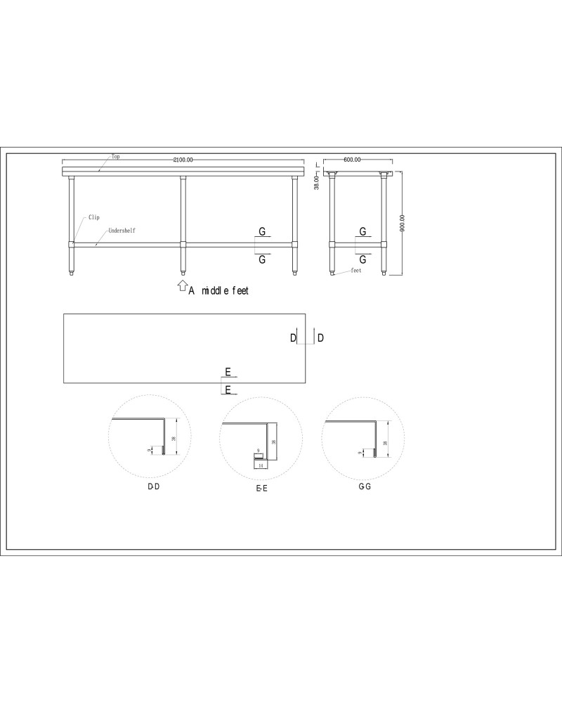 Commercial Stainless Steel Work Table Bottom shelf Upstand 2100x600x900mm | TurcoBazaar WT60210GB