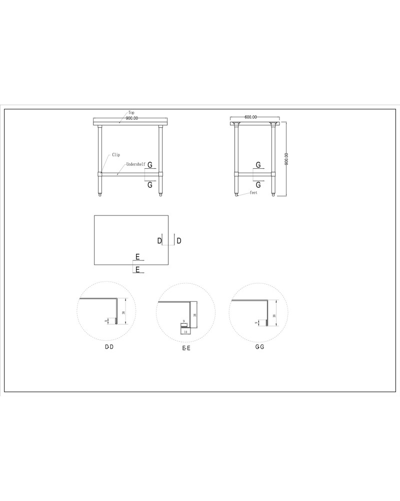 Commercial Stainless Steel Work Table Bottom shelf 900x600x900mm | TurcoBazaar WT6090G