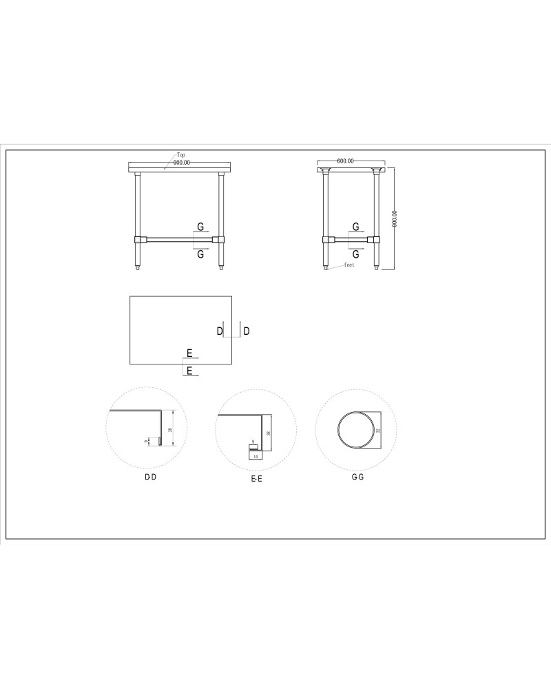 Commercial Stainless Steel Work Table No Bottom shelf 900x600x900mm | TurcoBazaar WT6090GNU