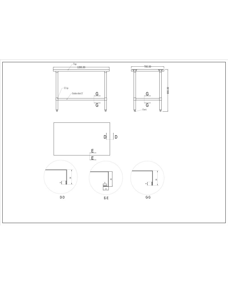 Commercial Stainless Steel Work Table Bottom shelf 1200x700x900mm | TurcoBazaar WT70120G