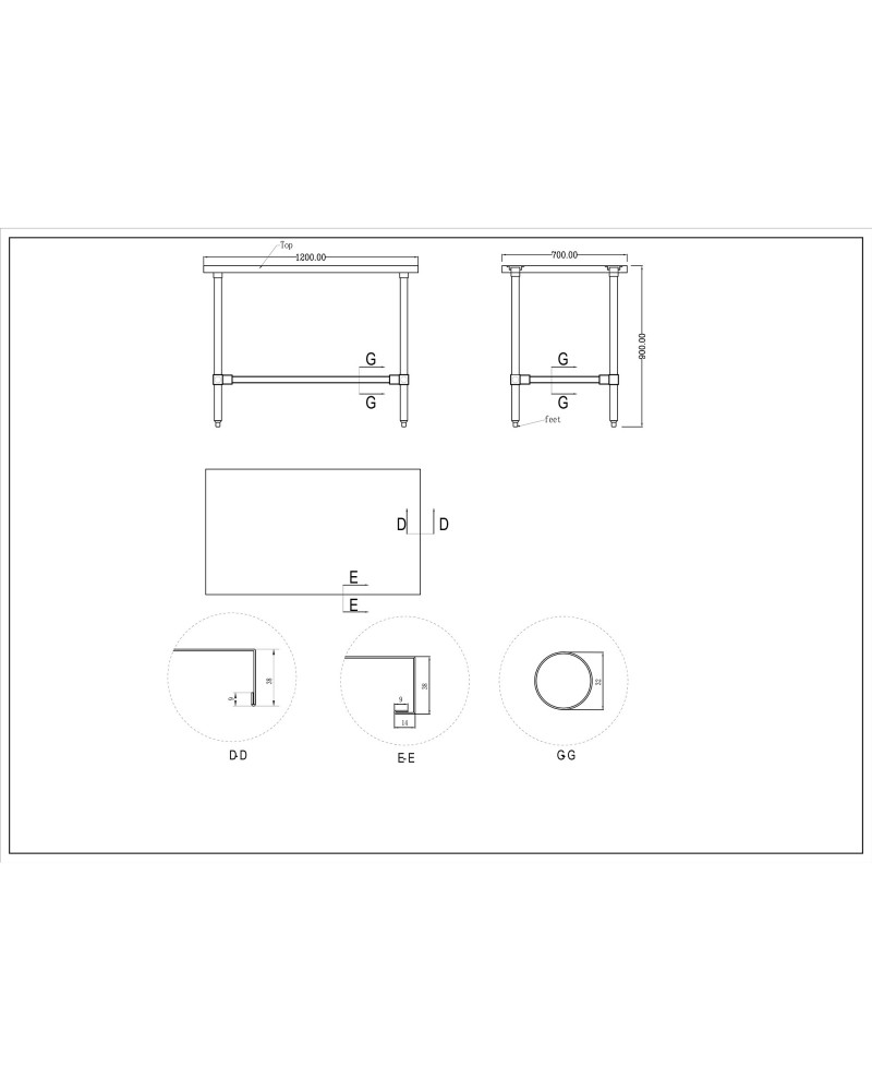 Commercial Stainless Steel Work Table No Bottom shelf 1200x700x900mm | TurcoBazaar WT70120GNU