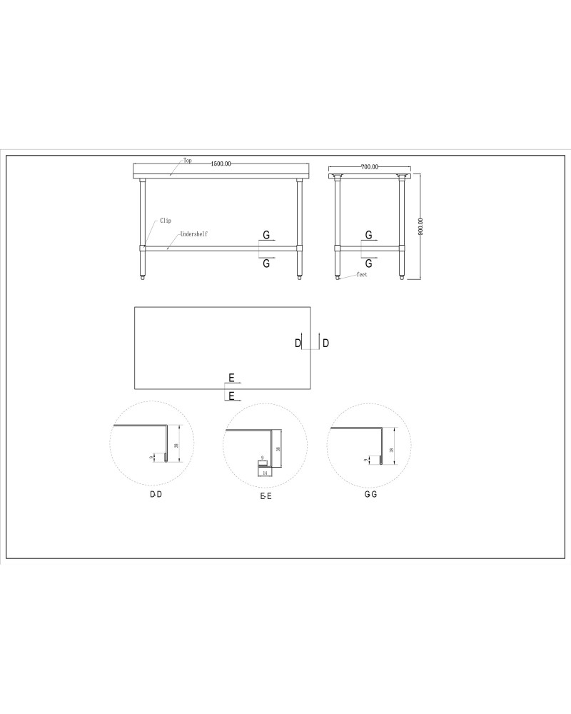 Commercial Stainless Steel Work Table Bottom shelf 1500x700x900mm | TurcoBazaar WT70150G