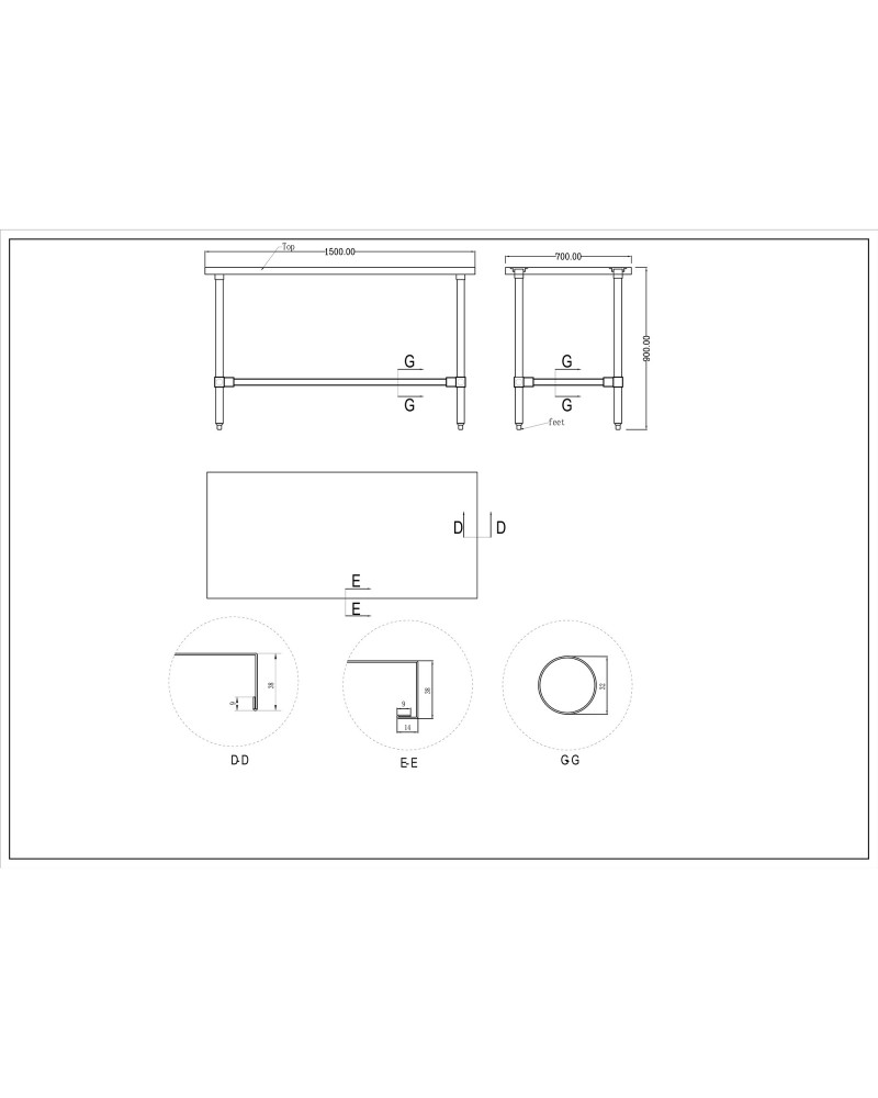 Commercial Stainless Steel Work Table No Bottom shelf 1500x700x900mm | TurcoBazaar WT70150GNU