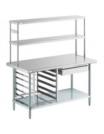 Commercial Stainless Steel Work Table with Overshelf, Drawer & GN Pan Rack 1500x700x1700mm | TurcoBazaar WT70150PS