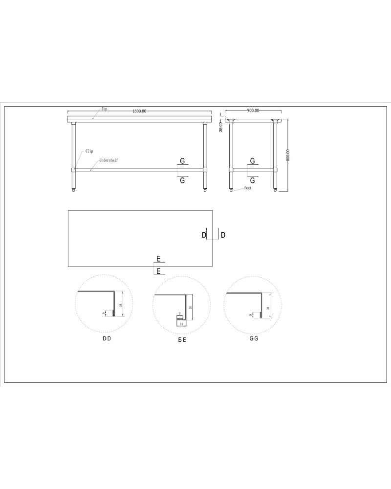 Commercial Stainless Steel Work Table Bottom shelf Upstand 1800x700x900mm | TurcoBazaar WT70180GB