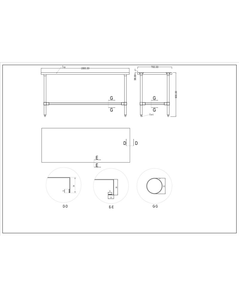 Commercial Stainless Steel Work Table No Bottom shelf with Upstand 1800x700x900mm | TurcoBazaar WT70180GBNU