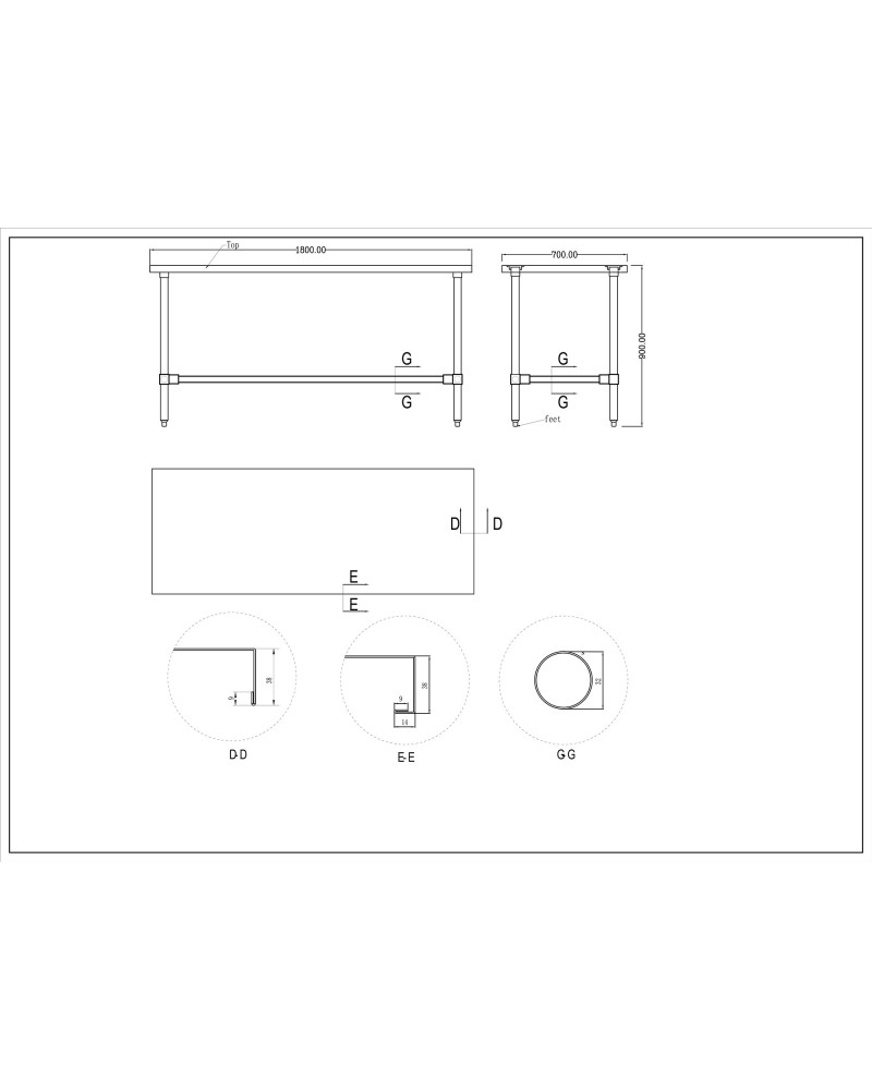 Commercial Stainless Steel Work Table No Bottom shelf 1800x700x900mm | TurcoBazaar WT70180GNU