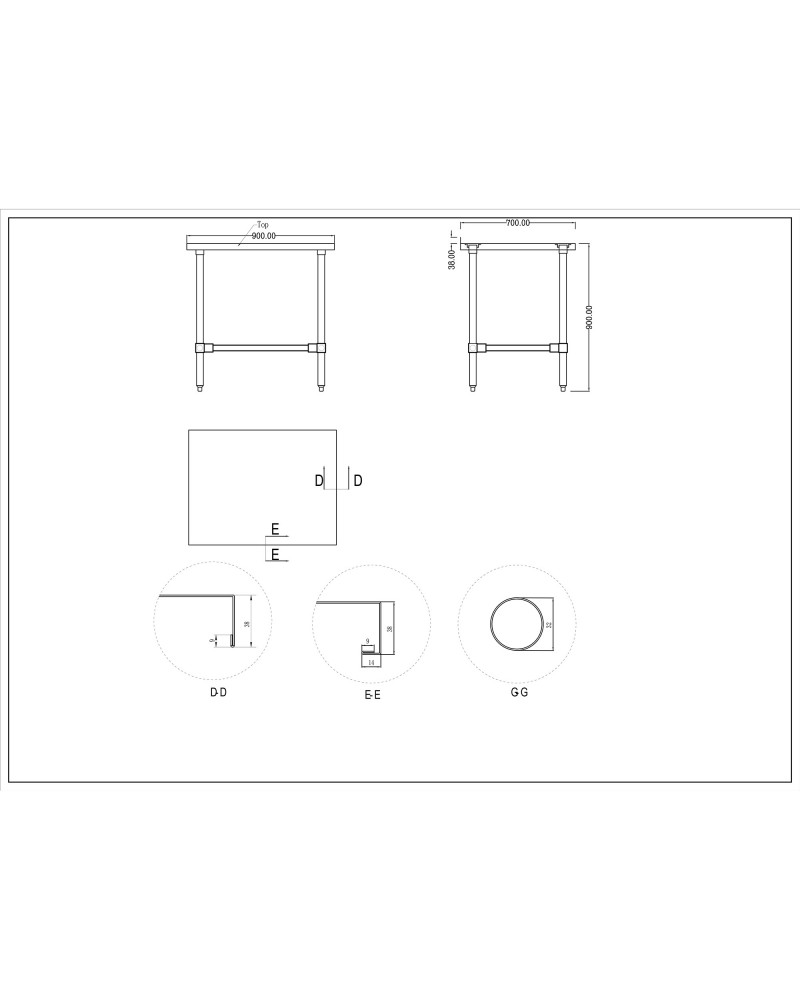 Commercial Stainless Steel Work Table No Bottom shelf with Upstand 900x700x900mm | TurcoBazaar WT7090GBNU